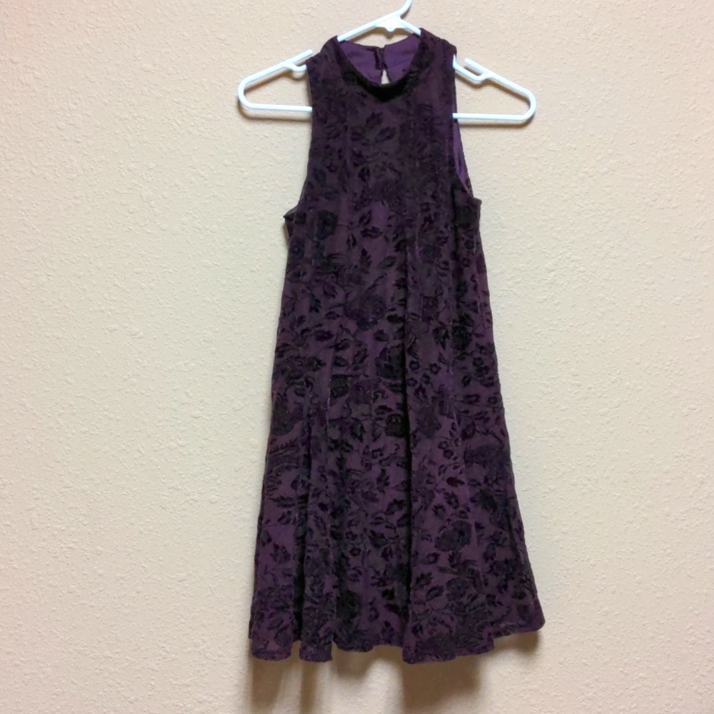 Xtraordinary burgundy maroon floral mesh overlay dress a line high neck size xs